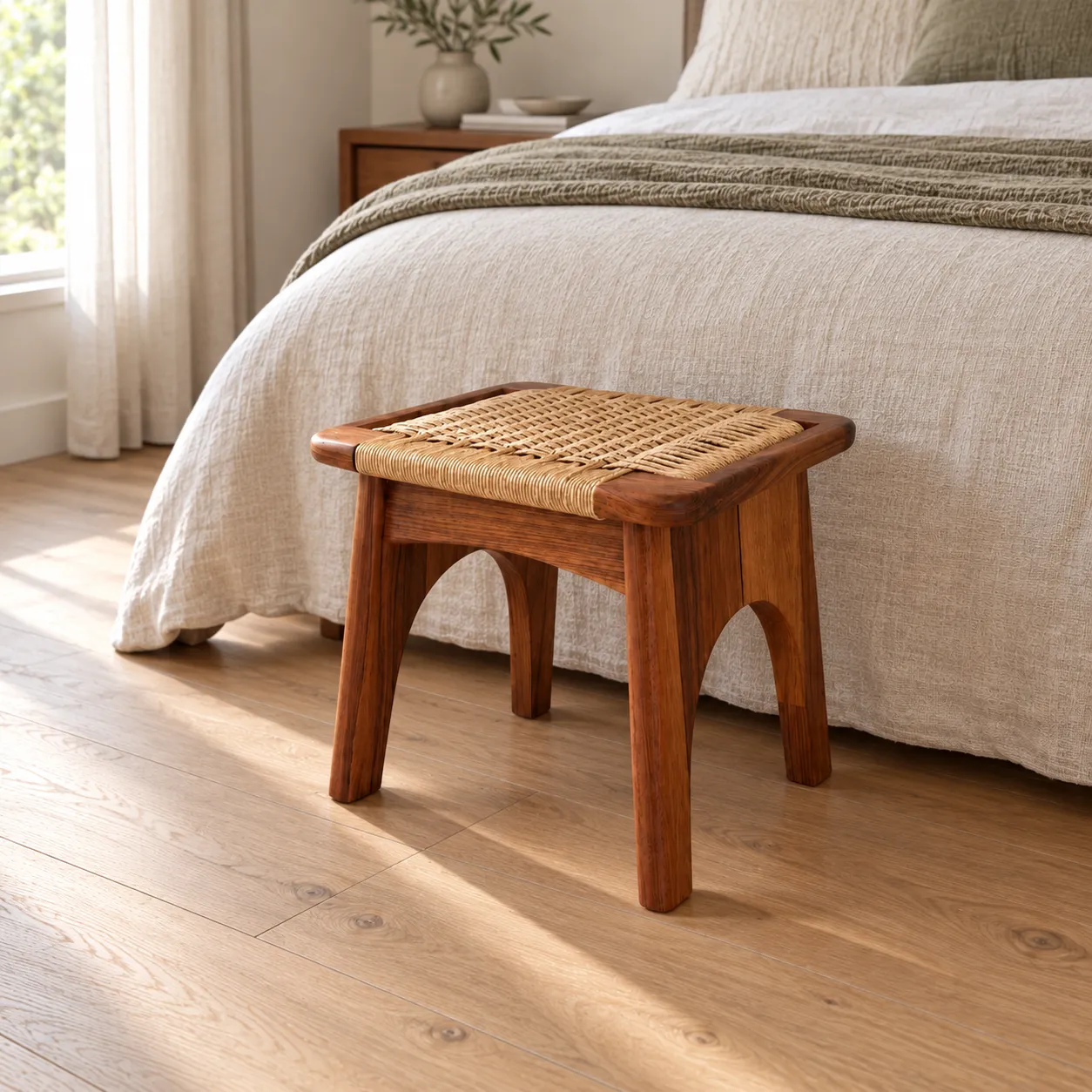 Keira low stool in a bed room