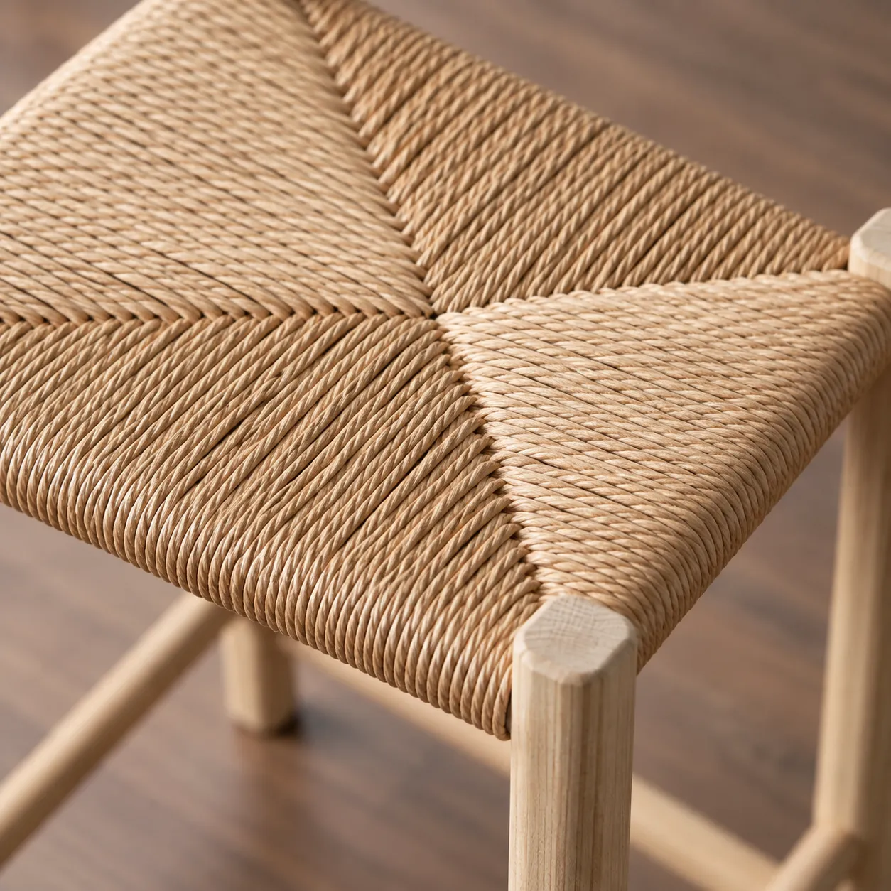 The rush weave — four sections meeting at the centre of the seat